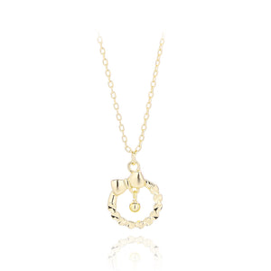 925 Sterling Silver Plated Gold Simple and Elegant Ribbon Geometric Round Pendant with Necklace