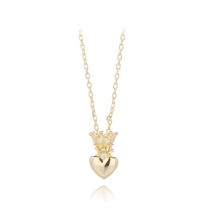 925 Sterling Silver Plated Gold Fashion Simple Heart Pendant with Necklace