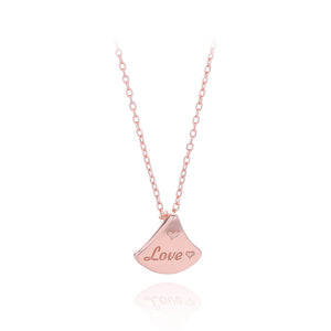 925 Sterling Silver Plated Rose Gold Fashion Simple Love Geometric Fan Pendant with Necklace