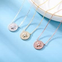 Load image into Gallery viewer, 925 Sterling Silver Plated Rose Gold Simple and Bright Eight-pointed Star Geometric Round Pendant with Cubic Zirconia and Necklace