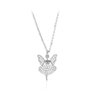 925 Sterling Silver Bright Fashion Angel Pendant with Cubic Zirconia and Necklace