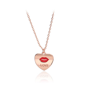 925 Sterling Silver Plated Rose Gold Simple Fashion Lips Heart Pendant with Necklace