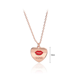 925 Sterling Silver Plated Rose Gold Simple Fashion Lips Heart Pendant with Necklace