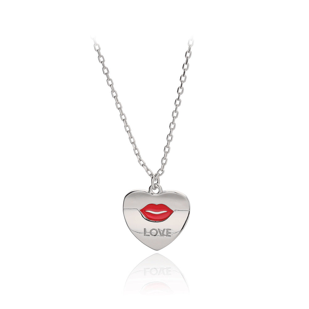 925 Sterling Silver Simple Fashion Lips Heart Pendant with Necklace
