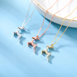 925 Sterling Silver Plated Gold Simple Cute Deer Pendant with Necklace