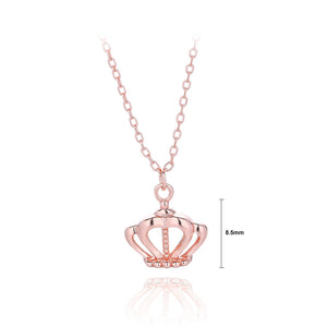 925 Sterling Silver Plated Rose Gold Fashion Simple Crown Pendant with Necklace