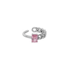 Load image into Gallery viewer, 925 Sterling Silver Simple Fashion Pink Cubic Zirconia Geometric Asymmetric Chain Adjustable Opening Ring