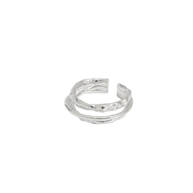925 Sterling Silver Fashion Personality Irregular Three-layer Geometric Adjustable Opening Ring