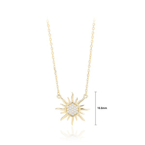 925 Sterling Silver Plated Gold Fashion Simple Sun Pendant with Cubic Zirconia and Necklace