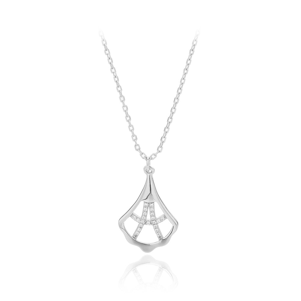 925 Sterling Silver Fashion Simple Fan-shaped Skirt Pendant with Cubic Zirconia and Necklace