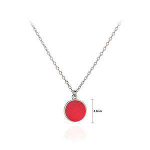 925 Sterling Silver Simple Fashion Red Geometric Round Pendant with Necklace