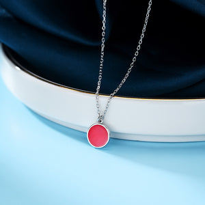 925 Sterling Silver Simple Fashion Red Geometric Round Pendant with Necklace