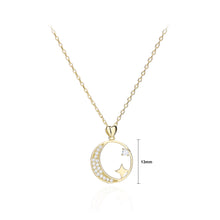 Load image into Gallery viewer, 925 Sterling Silver Plated Gold Simple Fashion Moon Star Pendant with Cubic Zirconia and Necklace