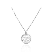 Load image into Gallery viewer, 925 Sterling Silver Fashion Temperament Hollow Pattern Geometric Round Pendant with Cubic Zirconia and Necklace