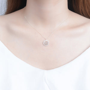 925 Sterling Silver Fashion Temperament Hollow Pattern Geometric Round Pendant with Cubic Zirconia and Necklace