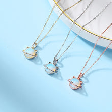 Load image into Gallery viewer, 925 Sterling Silver Plated Gold Simple Cute Cat Imitation Moonstone Pendant with Necklace