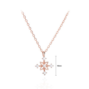 925 Sterling Silver Plated Rose Gold Simple Fashion Snowflake Pendant with Cubic Zirconia and Necklace