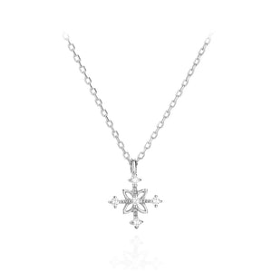 925 Sterling Silver Simple Fashion Snowflake Pendant with Cubic Zirconia and Necklace