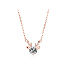 Load image into Gallery viewer, 925 Sterling Silver Plated Rose Gold Fashion Cute Deer Pendant with Cubic Zirconia and Necklace