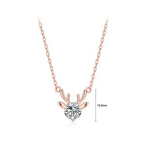 925 Sterling Silver Plated Rose Gold Fashion Cute Deer Pendant with Cubic Zirconia and Necklace