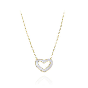 925 Sterling Silver Plated Gold Simple and Fashion Hollow Heart-shaped Shell Pendant with Necklace