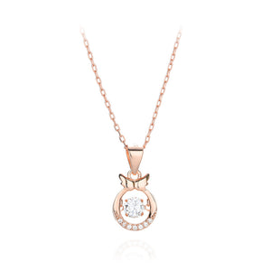 925 Sterling Silver Plated Rose Gold Fashion Temperament Angel Wing Geometric Round Pendant with Cubic Zirconia and Necklace