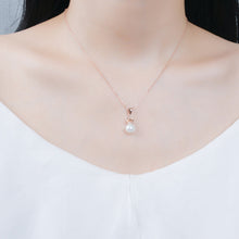 Load image into Gallery viewer, 925 Sterling Silver Plated Rose Gold Simple Fashion Crown Imitation Pearl Pendant with Cubic Zirconia and Necklace
