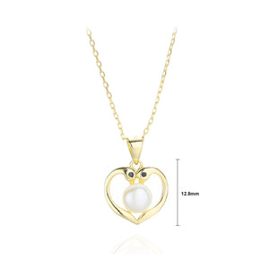 925 Sterling Silver Plated Gold Swan Heart-shaped Imitation Pearl Pendant with Necklace