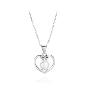 925 Sterling Silver Swan Heart-shaped Imitation Pearl Pendant with Necklace