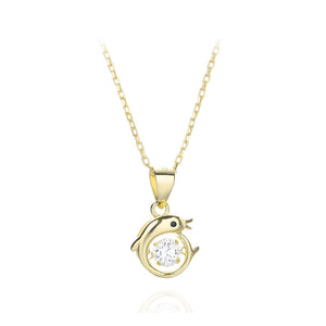 925 Sterling Silver Plated Gold Simple Cute Dolphin Pendant with Cubic Zirconia and Necklace