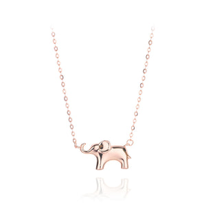 925 Sterling Silver Plated Rose Gold Simple Cute Elephant Pendant with Necklace
