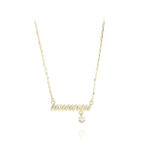 925 Sterling Silver Plated Gold Fashion Simple Geometric Pendant with Cubic Zirconia and Necklace
