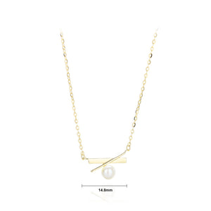 925 Sterling Silver Plated Gold Fashion Simple Geometric Imitation Pearl Pendant with Necklace