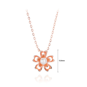 925 Sterling Silver Plated Rose Gold Fashion and Elegant Flower Imitation Pearl Pendant with Necklace