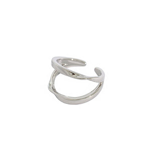 925 Sterling Silver Simple Temperament Double Twisted Lines Geometric Adjustable Opening Ring