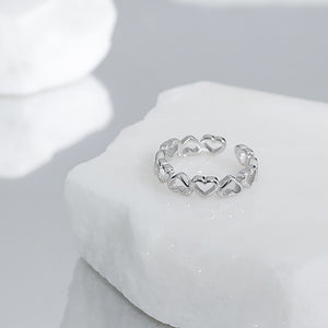 925 Sterling Silver Simple and Fashion Hollow Heart-shaped Adjustable Opening Ring