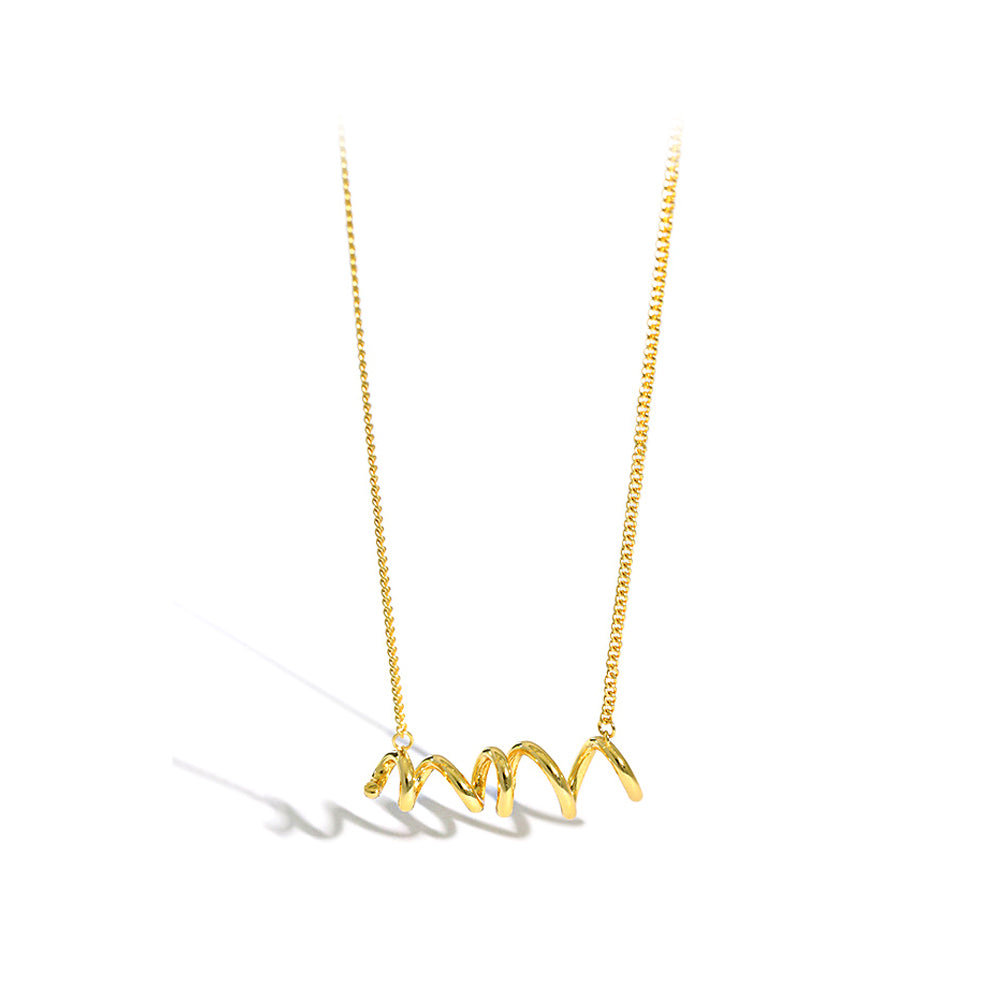 925 Sterling Silver Plated Gold Simple Temperament Geometric Curve Pendant with Necklace