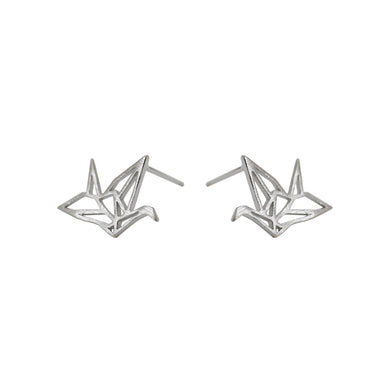 925 Sterling Silver Fashion Temperament Thousand Paper Cranes Brushed Stud Earrings