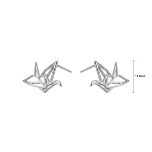 925 Sterling Silver Fashion Temperament Thousand Paper Cranes Brushed Stud Earrings