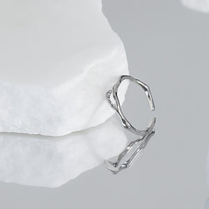 925 Sterling Silver Simple Temperament Hollow Irregular Geometric Adjustable Opening Ring