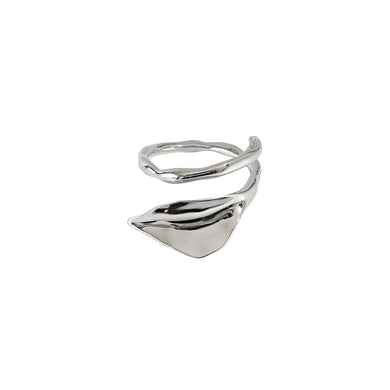 925 Sterling Silver Fashion Simple Leaf Geometric Adjustable Ring
