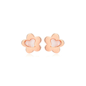 925 Sterling Silver Plated Rose Gold Fashion Simple Flower Shell Heart Stud Earrings
