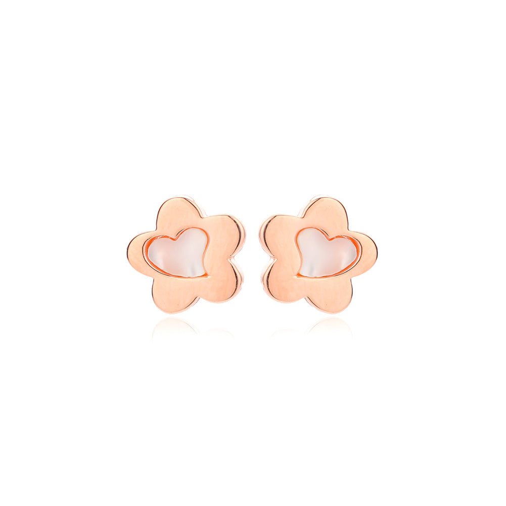 925 Sterling Silver Plated Rose Gold Fashion Simple Flower Shell Heart Stud Earrings