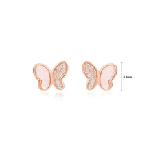 Load image into Gallery viewer, 925 Sterling Silver Plated Rose Gold Simple Fashion Butterfly Shell Stud Earrings with Cubic Zirconia