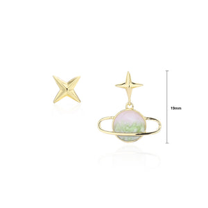 925 Sterling Silver Plated Gold Fashion Creative Planet Asymmetrical Stud Earrings