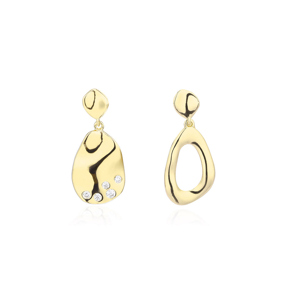 925 Sterling Silver Plated Gold Fashion Temperament Geometric Asymmetric Earrings with Cubic Zirconia
