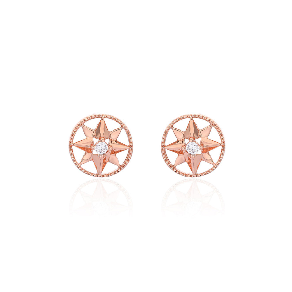 925 Sterling Silver Plated Rose Gold Simple Fashion Eight-pointed Star Geometric Round Stud Earrings with Cubic Zirconia
