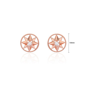 925 Sterling Silver Plated Rose Gold Simple Fashion Eight-pointed Star Geometric Round Stud Earrings with Cubic Zirconia