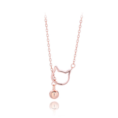 925 Sterling Silver Plated Rose Gold Simple Cute Cat Pendant with Necklace
