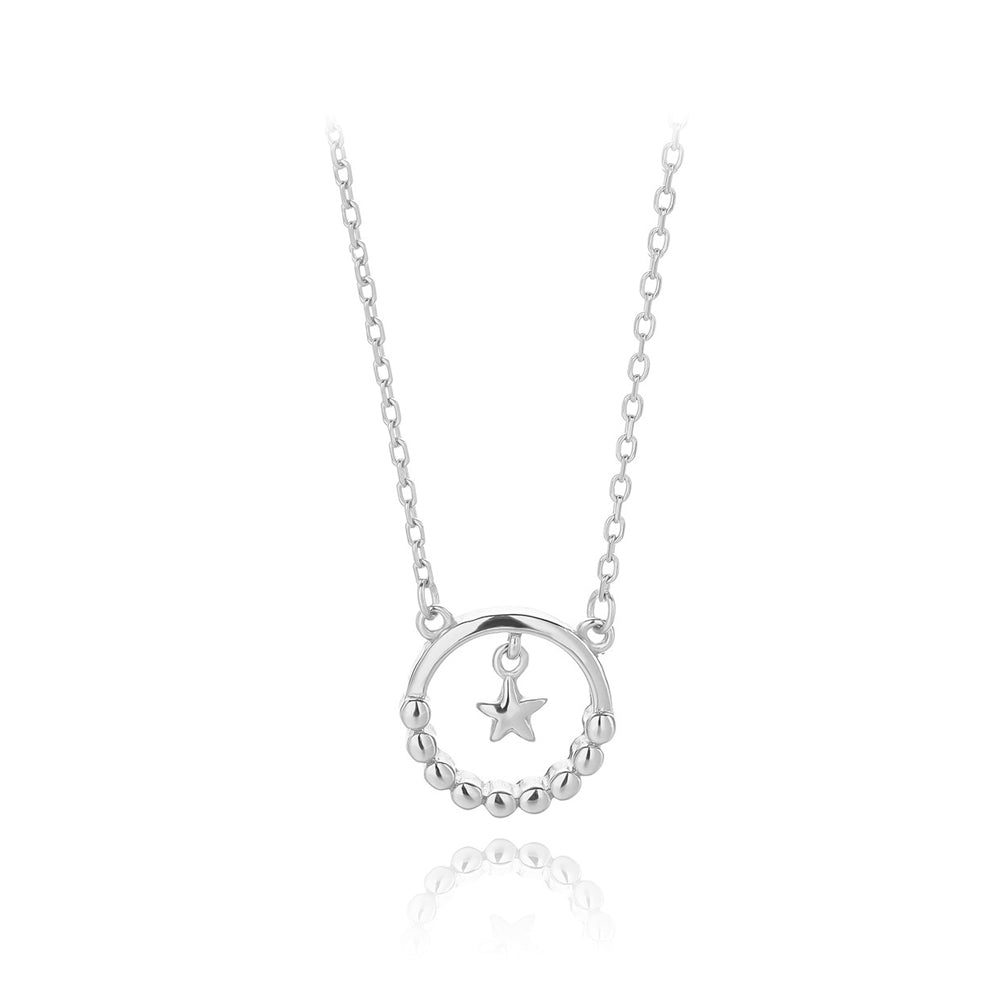 925 Sterling Silver Simple Fashion Star Round Pendant with Necklace